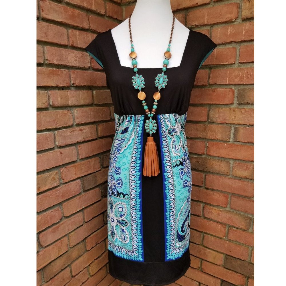 Necklace Earrings Squash Blossom Faux Leather Turquoise Copper Silver Beads - Picture 3 of 9